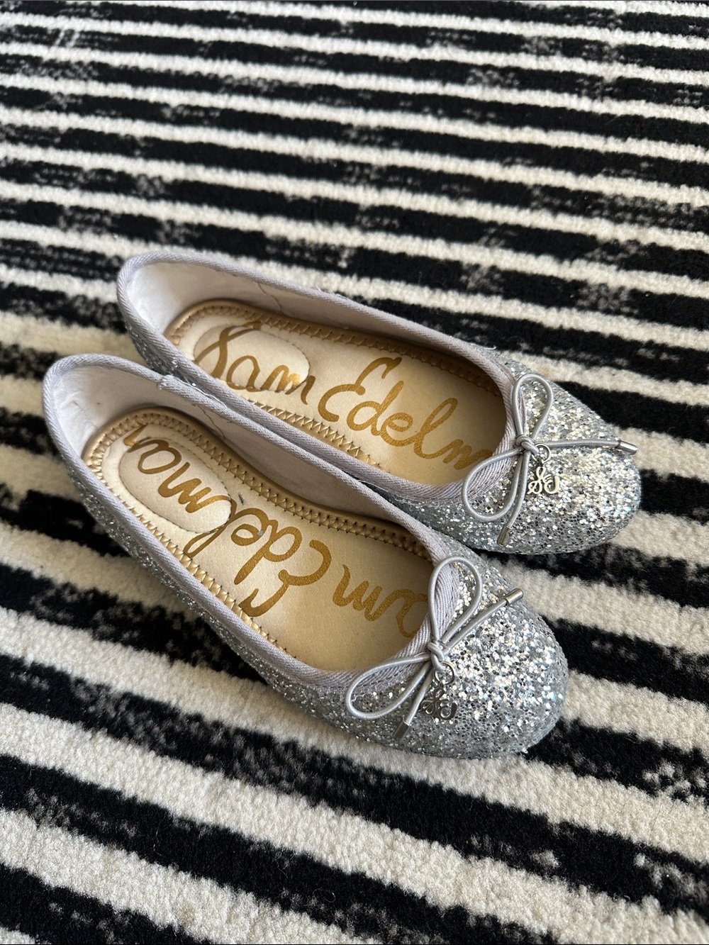 Sam Edelman Silver Glitter Bow Ballet Flats little girl sz12